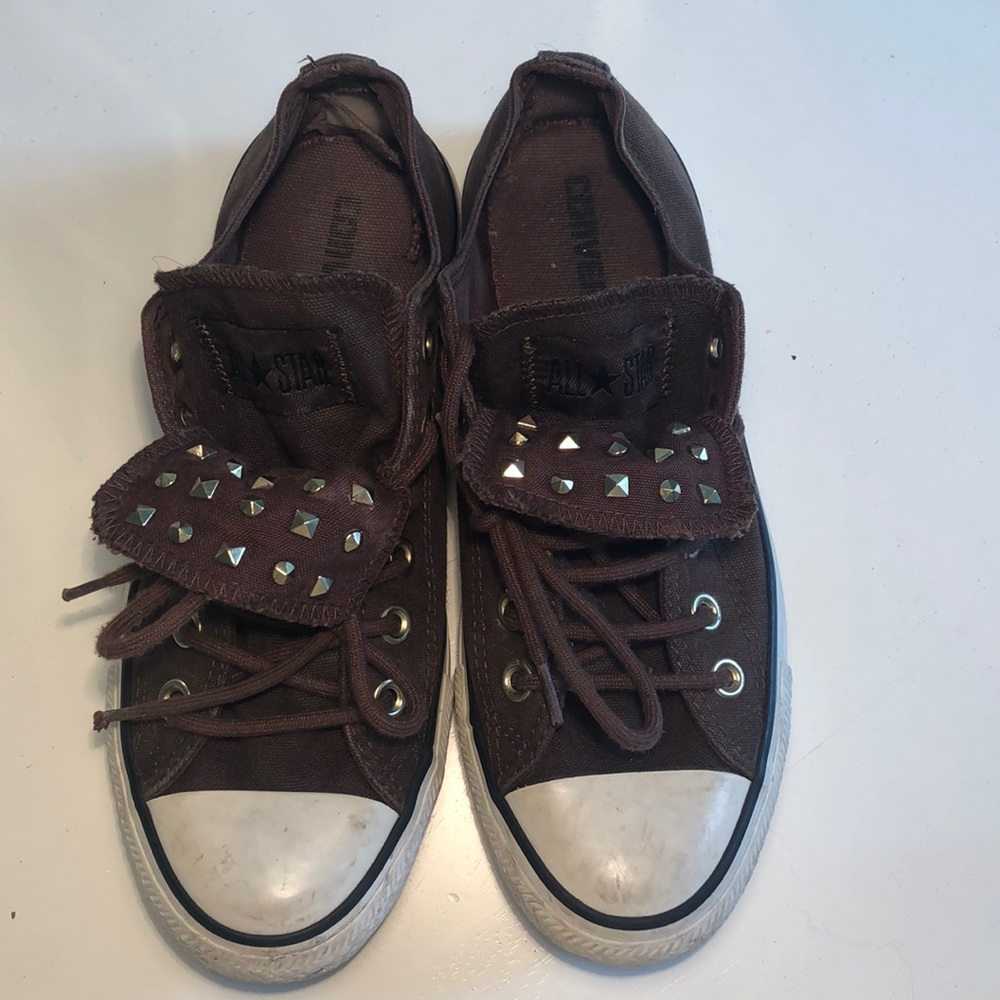 Brown Converse All-stars with studs